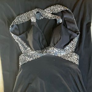 Black sequin open back cocktail dress